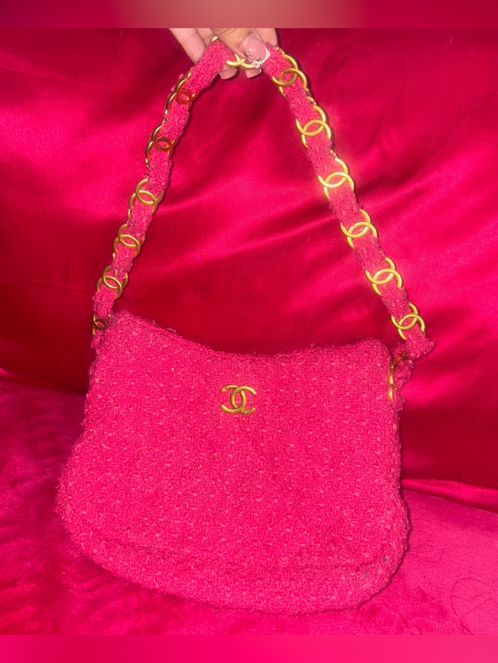 100% Authentic Chanel Tweed Pink Shoulder Bag